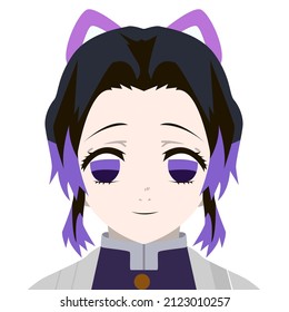 Isolated portrait of anime character. Vector flat illustration.