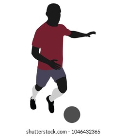 Isolated poses of soccer player with ball vector silhouettes on white background. Very high quality detailed soccer football player silhouette cutout outlines.