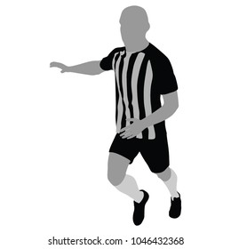 Isolated poses of soccer player with ball vector silhouettes on white background. Very high quality detailed soccer football player silhouette cutout outlines.