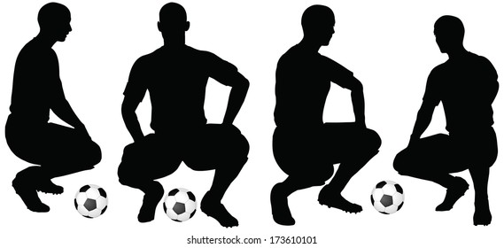isolated poses of soccer players silhouettes in sitting position