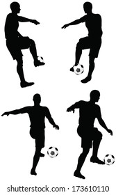 isolated poses of soccer players silhouettes in dribble position