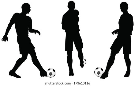 isolated poses of soccer players silhouettes in run and strike position