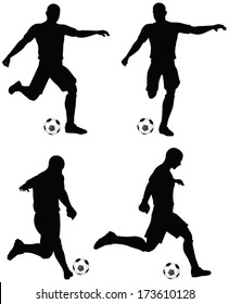 isolated poses of soccer players silhouettes in run and strike position