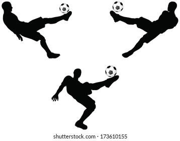 isolated poses of soccer players silhouettes in air position