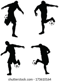 isolated poses of soccer players silhouettes in dribble position