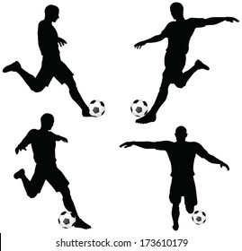 isolated poses of soccer players silhouettes in run and strike position