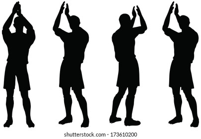 isolated poses of soccer players silhouettes in rejoices position