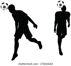 isolated poses of soccer players silhouettes in head strike position