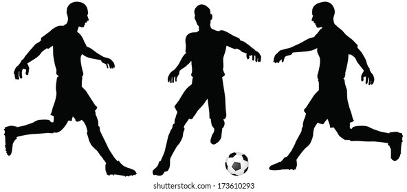 isolated poses of soccer players silhouettes in running position