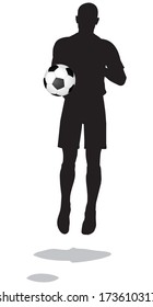 isolated poses of soccer players silhouettes in jump position