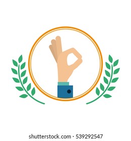 Isolated positive hand inside label design
