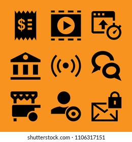 isolated, post, film, space, broadcast and bar icon vector set. Flat vector design with filled icons. Designed for web and software interfaces