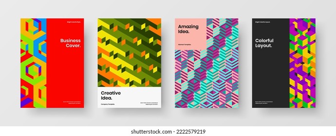Isolated postcard design vector concept set. Modern mosaic shapes book cover layout collection.