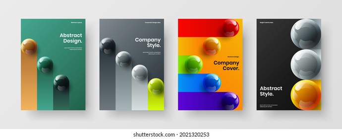 Isolated postcard design vector layout collection. Simple realistic balls pamphlet illustration bundle.