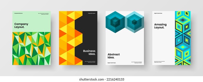 Isolated postcard vector design illustration bundle. Bright geometric hexagons company brochure concept composition.