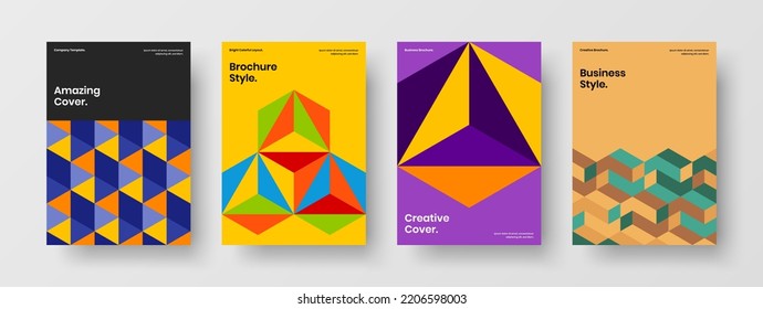 Isolated poster A4 design vector concept set. Colorful geometric tiles journal cover illustration collection.