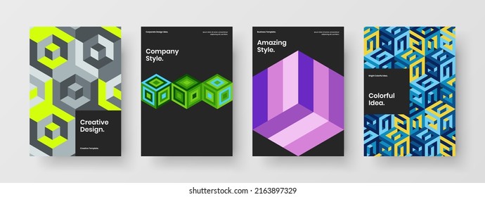 Isolated poster vector design template collection. Multicolored mosaic shapes brochure layout set.