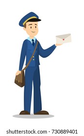 Isolated postman with envelope on white background