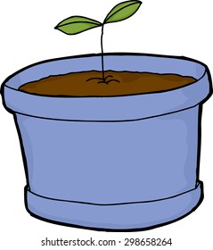 Isolated pot with seedling over white background