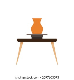 Isolated pottery wheel Vector illustration of ceramic studio tools and interior.