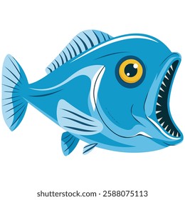 Isolated Predatory Fish with Open Mouth Illustration