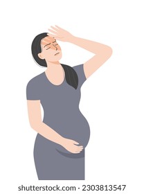 Isolated of a pregnancy woman holding her belly and feeling worry, flat vector illustration.
