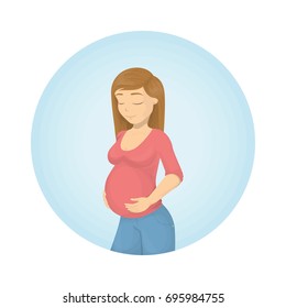 Isolated pregnant woman in circle on white background.