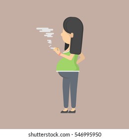Isolated pregnant woman smoking. Bad habit and unhealthy lifestyle. Pregnancy issues.