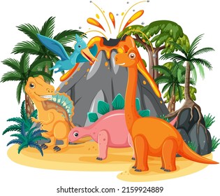 Isolated prehistoric forest with dinosaur illustration