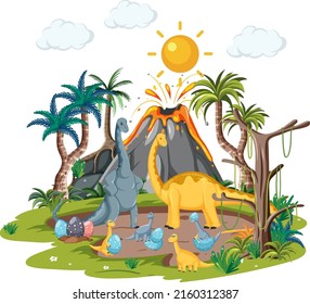 Isolated prehistoric forest with dinosaur illustration
