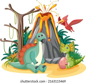 Isolated prehistoric forest with dinosaur illustration