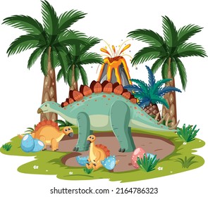 Isolated prehistoric forest with dinosaur illustration