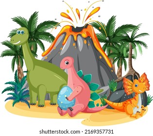 Isolated prehistoric forest with dinosaur illustration