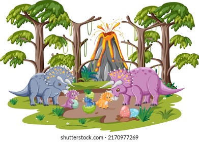 Isolated prehistoric forest with dinosaur illustration