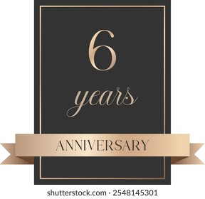 Isolated premium black elegant anniversary label with ribbon