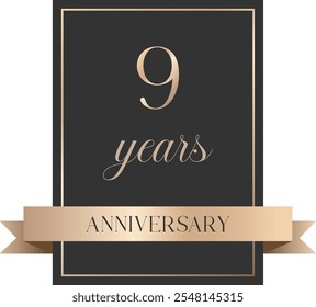 Isolated premium black elegant anniversary label with ribbon
