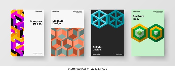 Isolated presentation A4 design vector illustration set. Simple mosaic shapes poster concept composition.