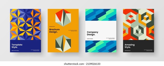Isolated presentation vector design concept collection. Premium geometric hexagons booklet template bundle.