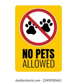 Isolated printable design sticker of black and yellow pets not allow, no pet allowed, animal do not enter sign with red circle crossed out