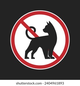 Isolated printable label design sign of pets not allow, no pet allowed, animal do not enter sign with illustration black cat in red circle crossed out