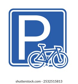 Etiqueta engomada imprimible aislada de la bici que aparca el formato cuadrado blanco azul del rectángulo del Iniciar sesión, un área del aparcamiento de la bici con la ilustración de la bici de camino de la vendimia