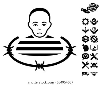 Isolated Prisoner icon with bonus settings clip art. Vector illustration style is flat iconic black symbols on white background.