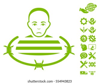 Isolated Prisoner pictograph with bonus settings pictures. Vector illustration style is flat iconic eco green symbols on white background.