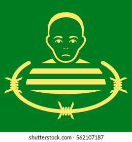 Isolated Prisoner vector icon. Flat yellow symbol. Pictogram is isolated on a green background. Designed for web and software interfaces.