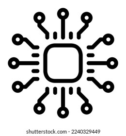 Isolated proccessor in outline icon on white background. CPU, microchip, artificial intelligence, iot