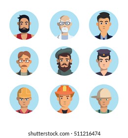Isolated professions avatar icons on white background. Men Professionals.