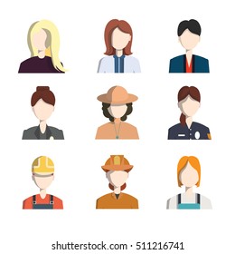 Isolated professions avatar icons on white background. Women Professionals.