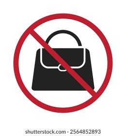 Isolated prohibited sign : carrying backpacks, bags, pouches. Illustrated with pictogram and round prohibition symbol with cross lines