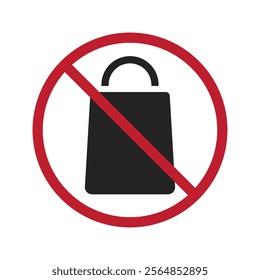 Isolated prohibited sign : carrying backpacks, bags, pouches. Illustrated with pictogram and round prohibition symbol with cross lines