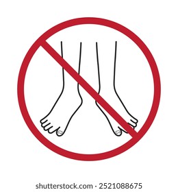 Isolated prohibited sign do not barefoot, bare feet is ban, use footwear, shoes, boots for indoor, gym, formal label